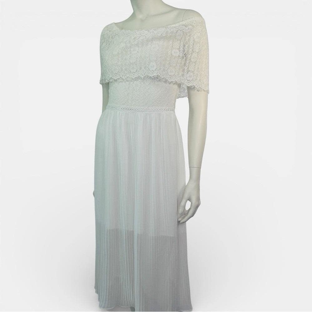 Vintage 1970s White Lace Bodice & Cape Collar Dress w/ Sheer Overlay Boho - Picture 2 of 14
